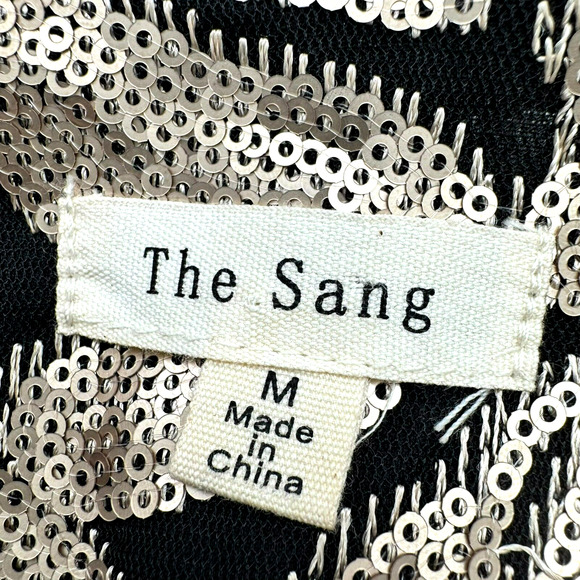 THE SANG Women's Medium Black Gold Floral Sequined Open Front Lined Jacket Party - Picture 4 of 9